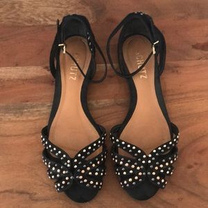 Schutz Flat Studded Shoe With Ankle Strap